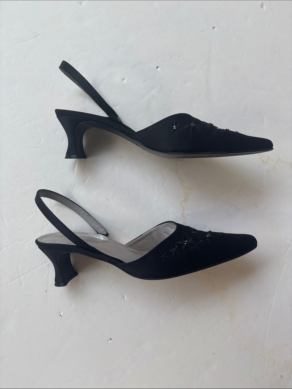 Vintage 90s Ann Taylor Italy Slingback Kitten Heel Black Beaded Y2K Formal 9 Hot - Picture 4 of 17